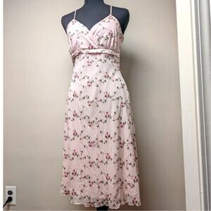 Y2K Fairycore Pink Mesh Floral Slip Dress PS PerSeption Lettuce Hem Size Medium